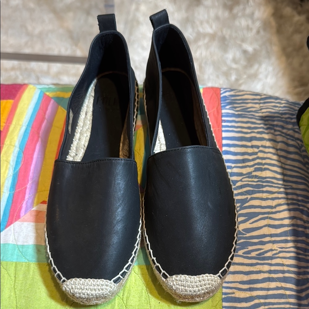 Black Leather Espadrilles